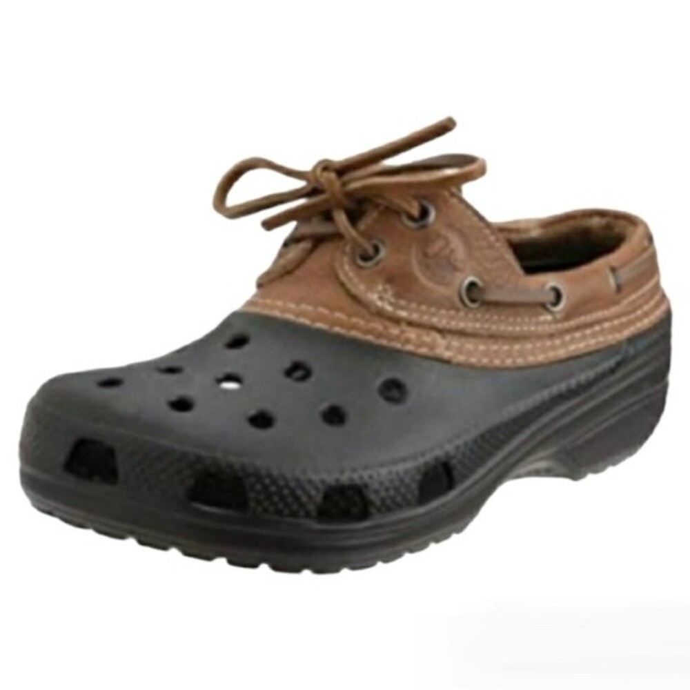 CROCS Unisex Black & Brown Lace Up Boat Shoes